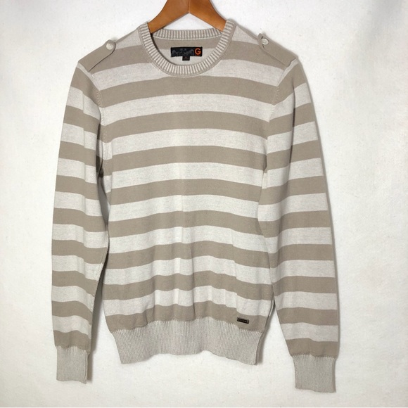 G by Guess Womens Sweater Striped Pullover Button Epaulets - Picture 1 of 6